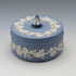 Vintage British Wedgwood Jasperware Round Box for Small Items, Pale Blue